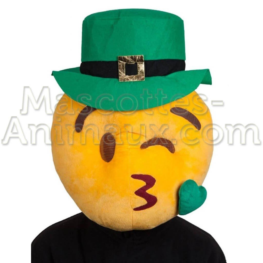Achat tête de mascotte Smiley Leprechaun Saint Patrick pas chère. Déguisement tête de mascotte smiley. Mascotte discount smiley